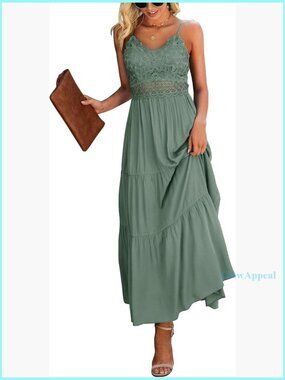 Crochet Lace Maxi Dress Spaghetti Strap Formal Summer Vacation Long Dress